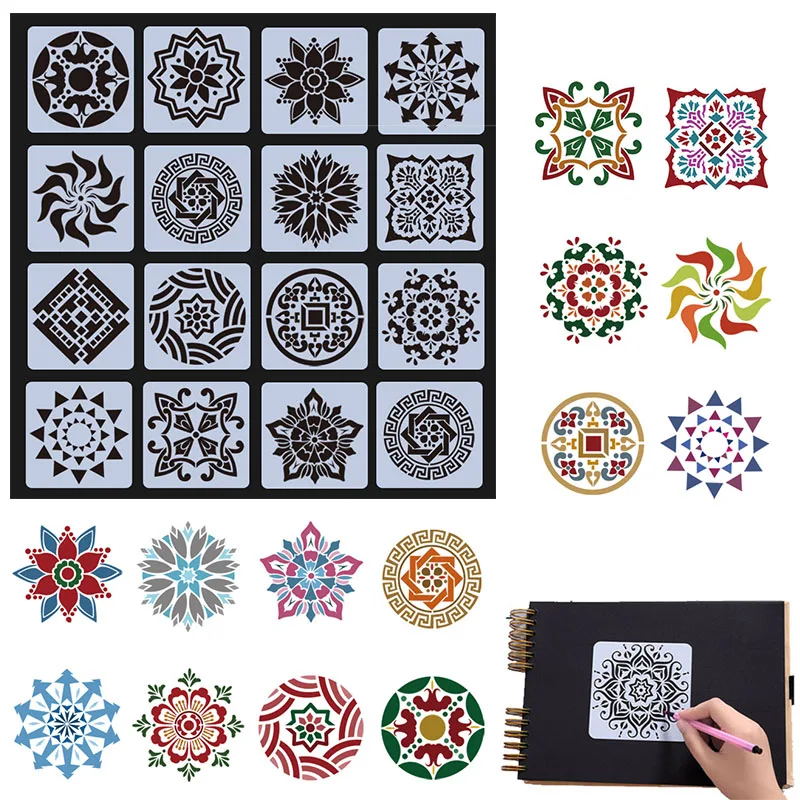 Reusable Mandala Stencils for Painting on Wood Floor Wall Tile Fabric Craft Flower Stencils Painting Template Kids Drawing Toys