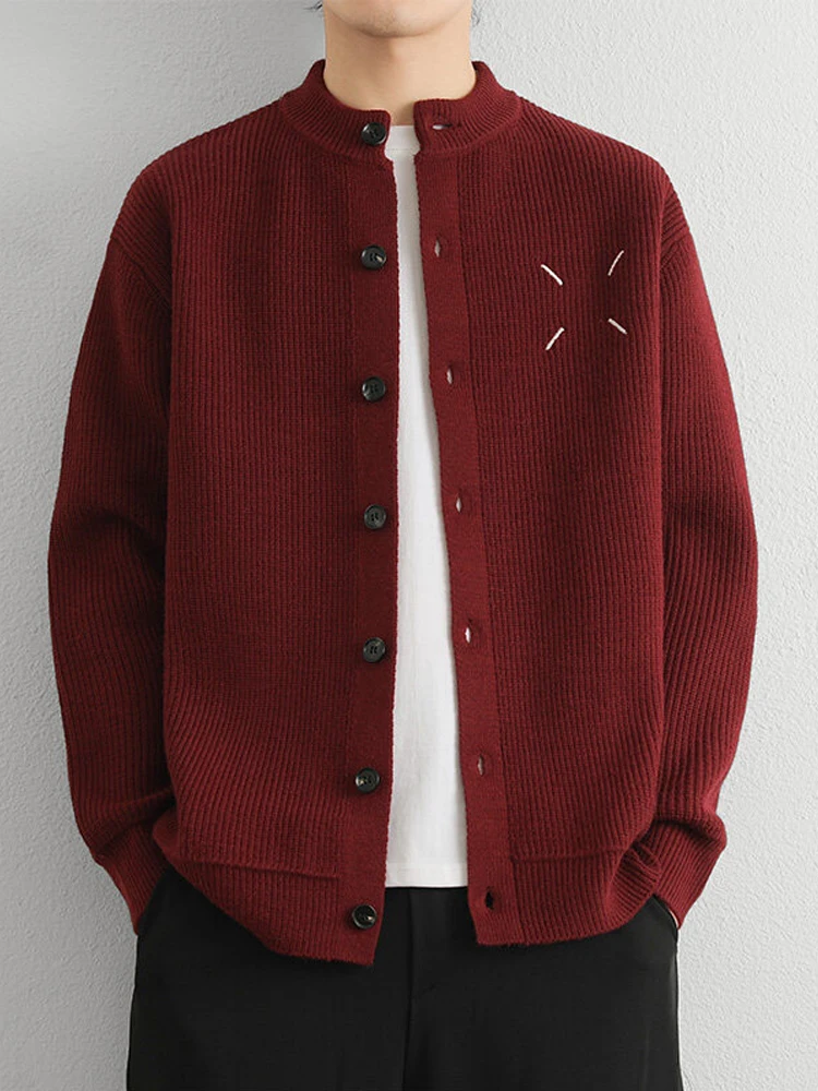 

Мужской вязаный кардиган American Sle Angora Red New Year: модный повседневный свитер с круглым вырезом для весны и осени