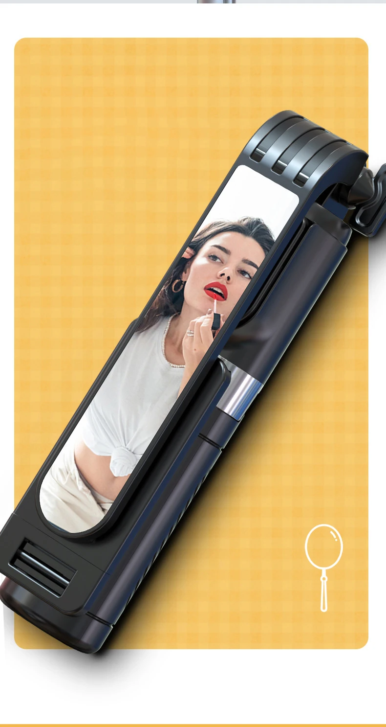 New Mini Bluetooth Selfie Stick with Detachable Fill Light Phone Live Broadcast Bracket Tripod Foldable Selfie Stick with Mirror
