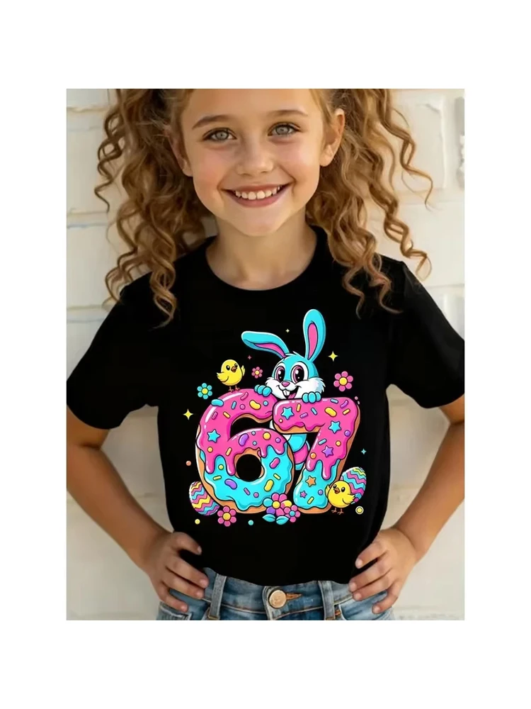 Kids Easter Bunny Donut Number 67 Graphic T-Shirt, Soft Cotton, Cute Wear for Boys & Girlsdf0089