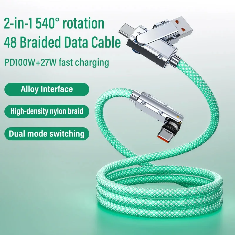 

2 In 1 Usb Type C Fast Charging Cable Braided Data Cable Replaceable Connectors Typec To Typec/usb To Typec Extension Cable