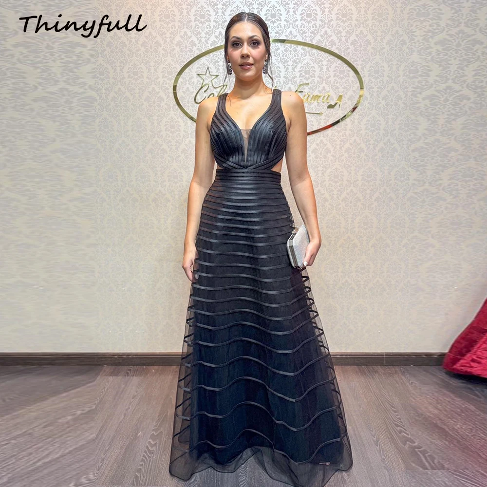 

Thinyfull A-line Satin Evening Party Dress Sweetheart Sleeveless Prom Dresses Arab Backless Long Formal Gown 2025 Customized