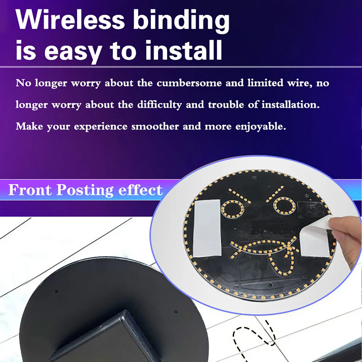 Car Round Expression Smile Light With Remote Control LED Funny Emotion Light Car Rear Windshield Ambient Mood Light