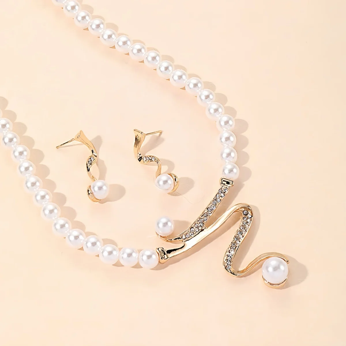 1Set New Women Bridal Wedding Party imitation Pearl Rhinestone Necklace Earrings Jewelry Set image 3