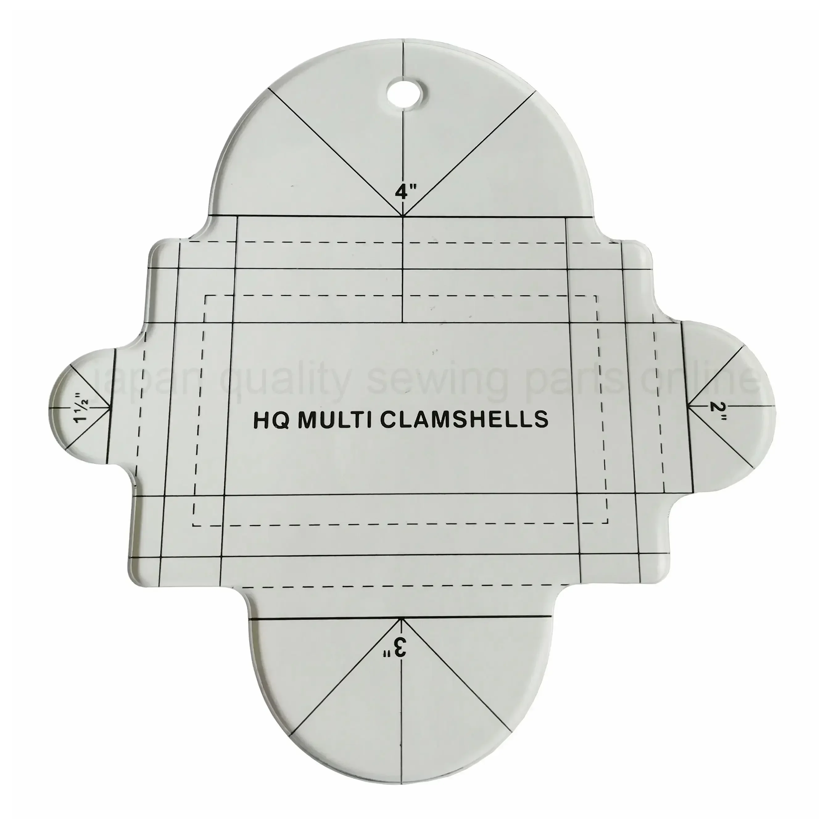 Multi clamshells sewing ruler for domestic sewing machine use to make four size clamshell designs # HG00623