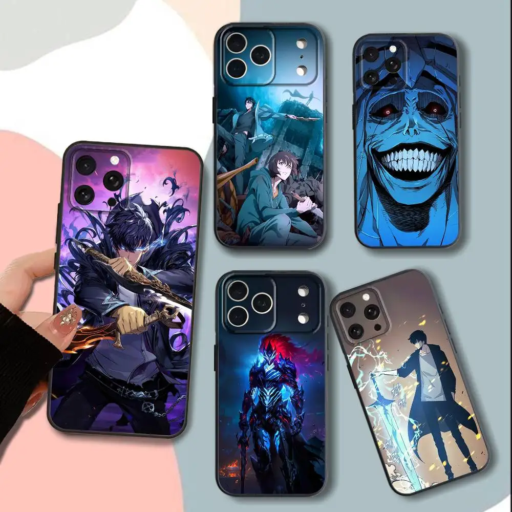 

S-Solo Anime A-LevelingS Phone Case For iPhone 15,13,16,12,11,17,14,Plus,Pro,Max,XS,XR,X,SE,Mini,Soft Silicone Black Cover