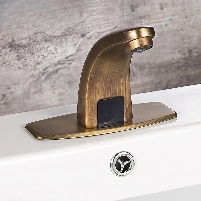 

Монтируемый на палубе антикварный латунный матовый автоматический сенсорный смеситель для ванной комнаты, бесконтактный инфракрасный смеситель, краны для горячей и холодной воды