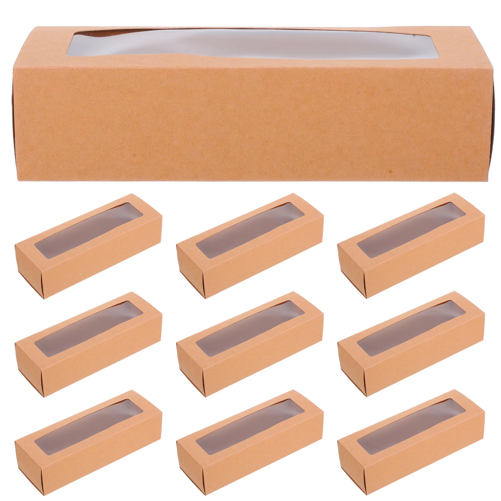 Caja de macarrones de papel Kraft con ventana transparente, caja de postre, contenedor de embalaje de pastelería, galletas, panadería, fiesta de trufa, 10 Uds.