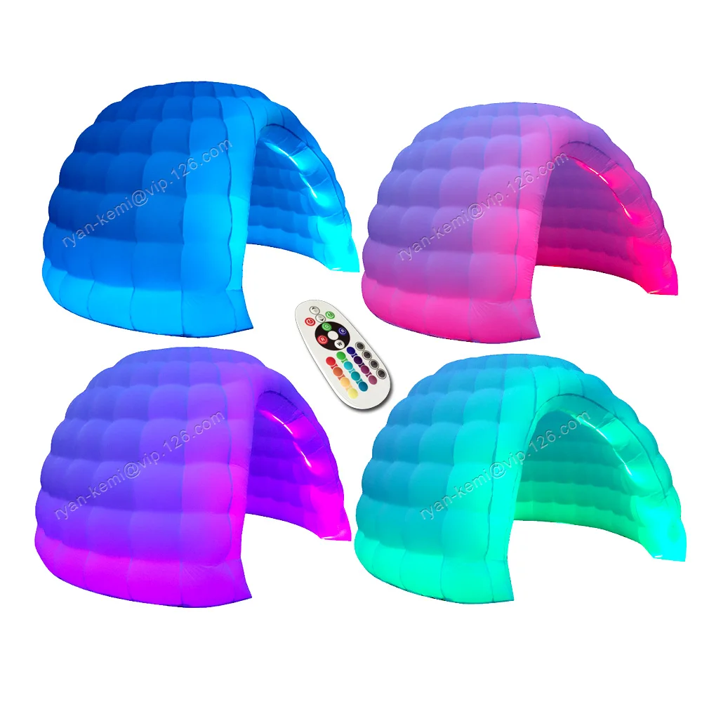 直径3.6m、高さ2.4mのLED内蔵型インフレータブルドームテント、イグルー型小型インフレータブルパーティーテント、屋外イベント用テント、16色変化LED送風機付き