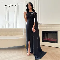 Sunflower Black Simple O-Neck Beading Mermaid Formal Evening Dress Saudi Arabia 2024 Slim Crepe Floor-Length Prom Dress