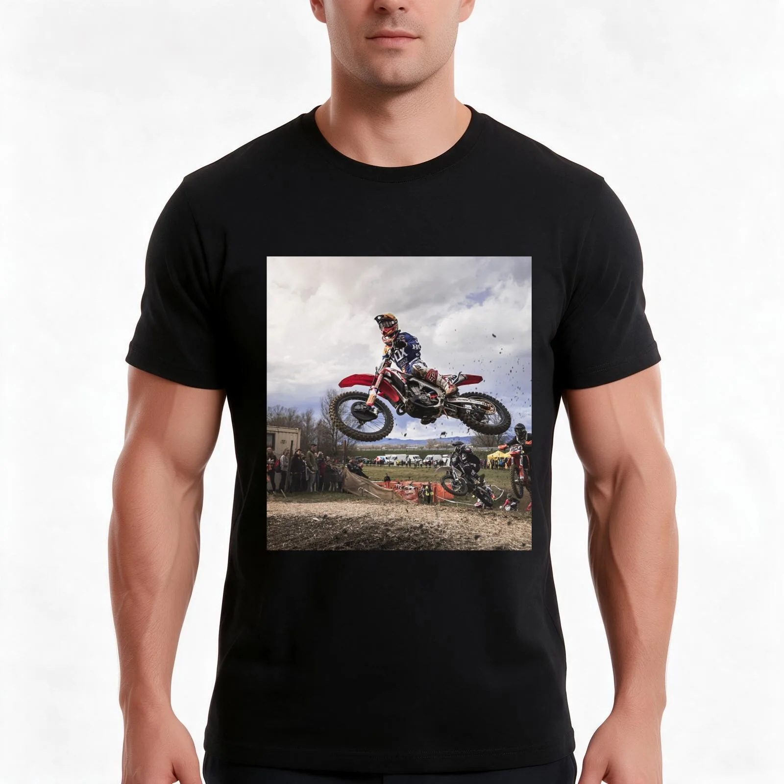 Motocross Racer Grabbing Big Air T-Shirt, Summer Casual Cotton Tee, Oversized Streetwear Tops, Vintage Graphic Print