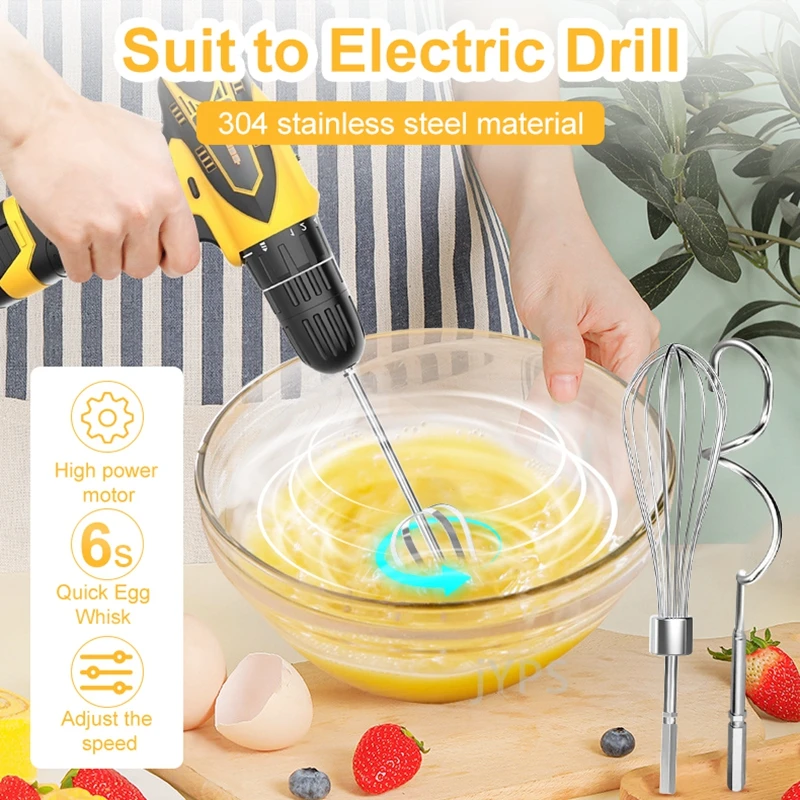 1/3pcs Stainless Steel Hand Mixer Electric Egg Beater Cream Dough Mixer for Cordless Drill Whisk Baking kitchen Accessories