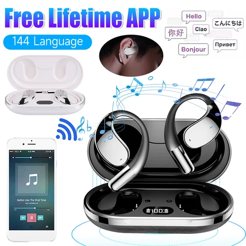 Imagen 2 del producto Auriculares con traducción inteligente AI, auriculares inalámbricos deportivos con Bluetooth, 144 idiomas, traductor en tiempo Real, aplicación gratuita de por vida