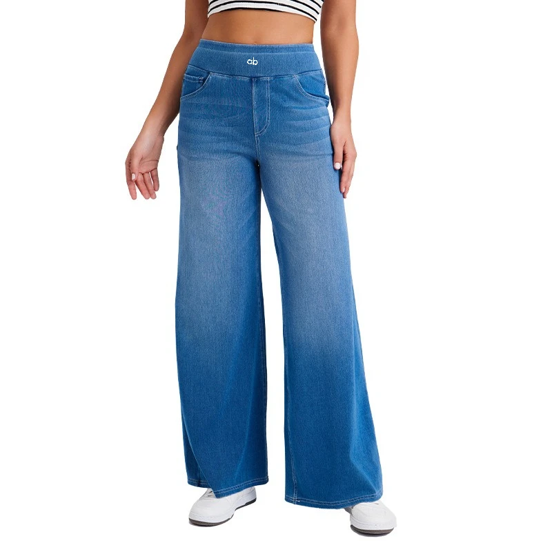 Women High Waist Wide Leg Denim Jeans Elastic Waist Multi‑Pocket Cat Whisker Monkey Wash Loose Mom Jeans Y2K Casual Trousers view 4
