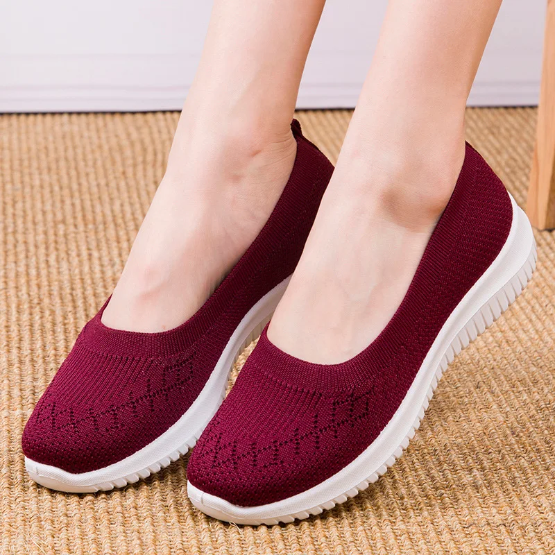 Summer Women Shoes Knitted Sock Women\'s Sneakers Slip on Shoes Lightweight Flats Women Sports Shoes Plus Size Loafers Plus Size