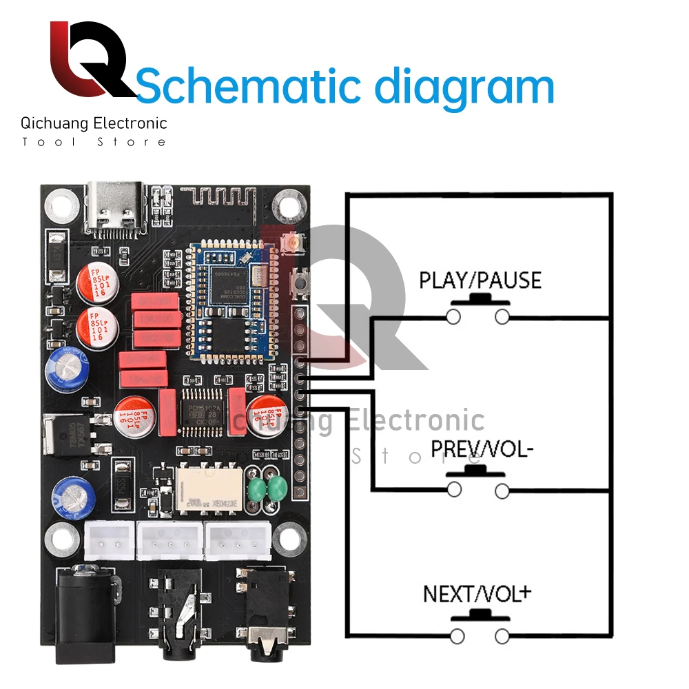 DC8-24V APTX HD QCC5125 LDAC Wireless Adapter Bluetooth 5.1 Receiver Board DAC Audio Decoder Board 16Bit/48Khz APTX LDAC