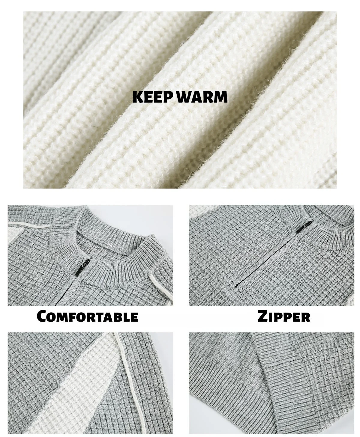 Faux Deer Fur Half-Zip Sweater for Men Color-Blocked Patchwork Thermal Knit Mesh Texture Yarn-Dyed Sweater Jacket