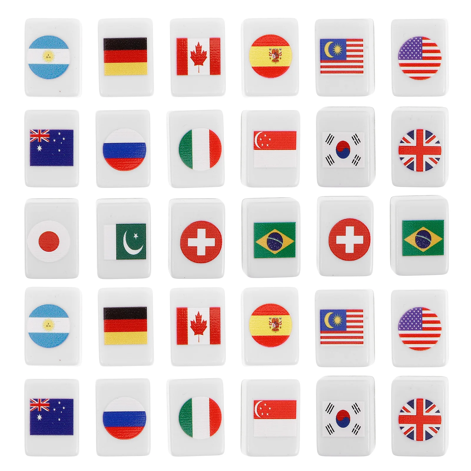

48pcs National Flag Mahjong Tiles Set Plastic Design Family Gathering Vacation Leisure Activities Game Blocks