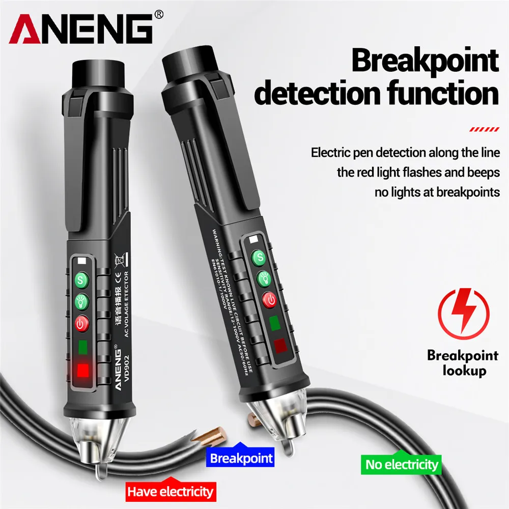 ANENG VD902 Voice Broadcasting Test Pen AC Voltage Detector 12-1000V Infrared Laser Tester Zero Firewire Electrician Tool