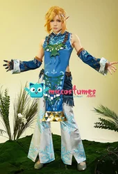 Miccostumes Link Cosplay Costume Top and Trousers with Necklace and Sleeves for Halloween Cosplay Costumes