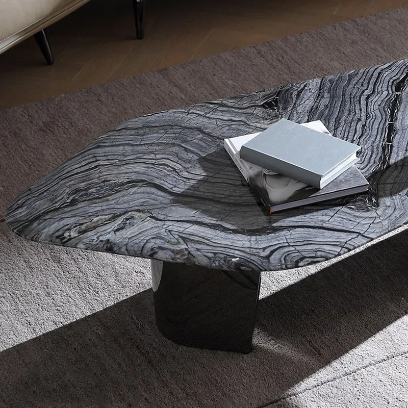 Table Basse Latérale Modulaire en Marbre Noir, Design Moderne, Mobilier de Salon