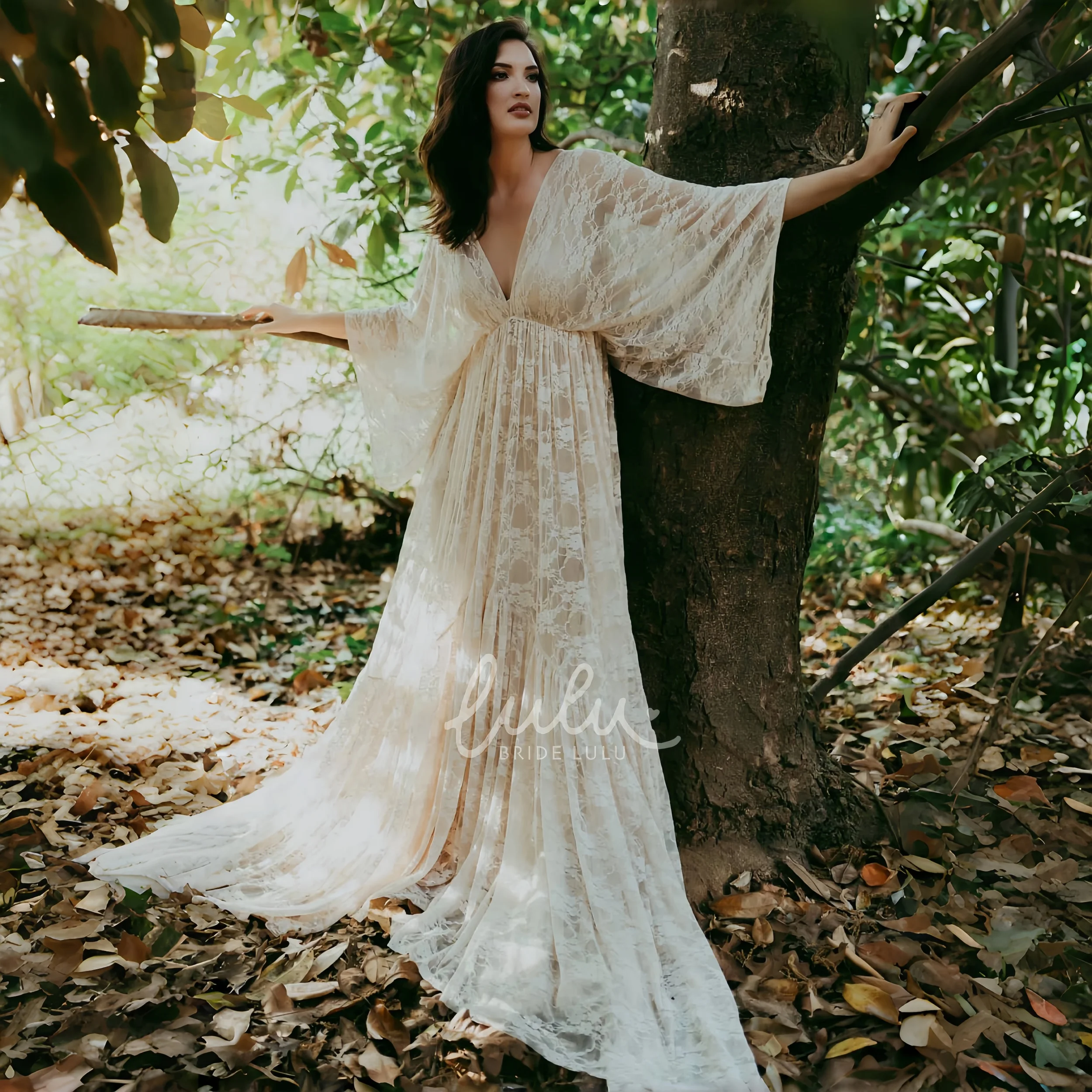 See Through Lace Boho Maternity Photography Props Long Dresses V-neck Sexy Lace Maxi Dresses Transperant