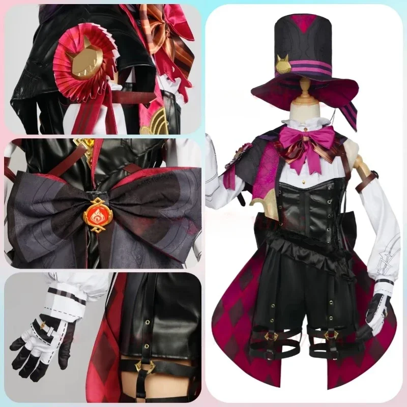 Disfraz de Lyney Lynette versión de cuero 2025, conjunto completo Genshin Impact Lynette Lyney, traje de Cosplay, uniforme, trajes