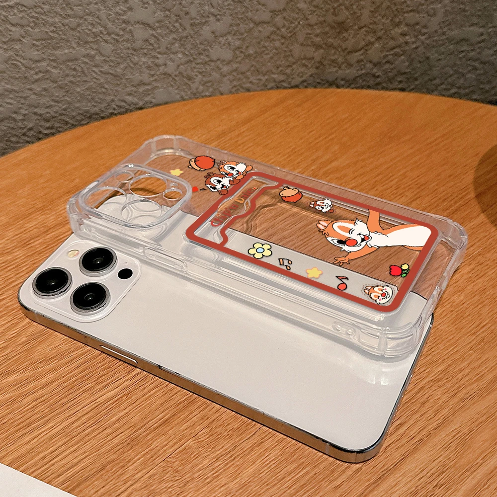 Cartoon Disneies Chip 'n' Dale Card Hold Phone Case For Samsung S24 S23 S22 S21 S20 FE Plus Ultra M54 5G Anti-fall Clear Cover