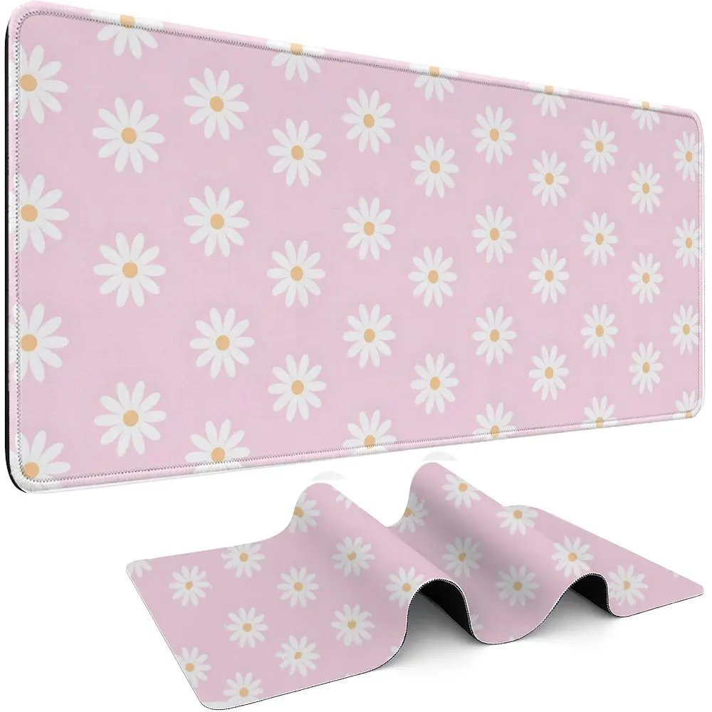 Cute Daisy Flower Extended Mouse Pad Soft Rubber Non-Slip Desk Mat for Gaming Office Women