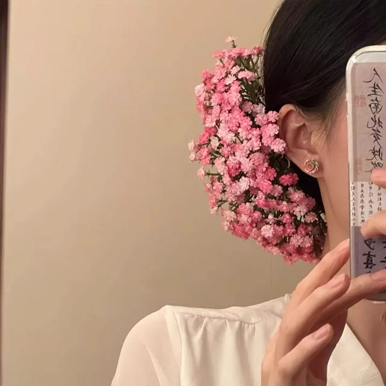 2025 Star's Same Style Sweet Pink Baby's Breath Flower Hairpin Women's Hairpin Hairpin Hair Accessories