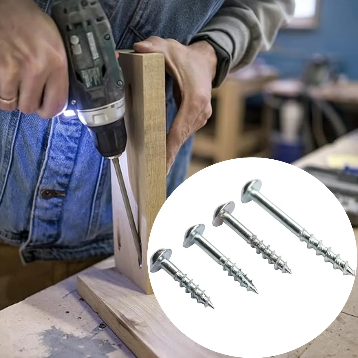 100Pcs Zinc‑Plated Phillips Pocket Hole Screws, ST4 Oblique Hole Self‑Tapping Wood Screws for Woodworking Pocket Hole Jig