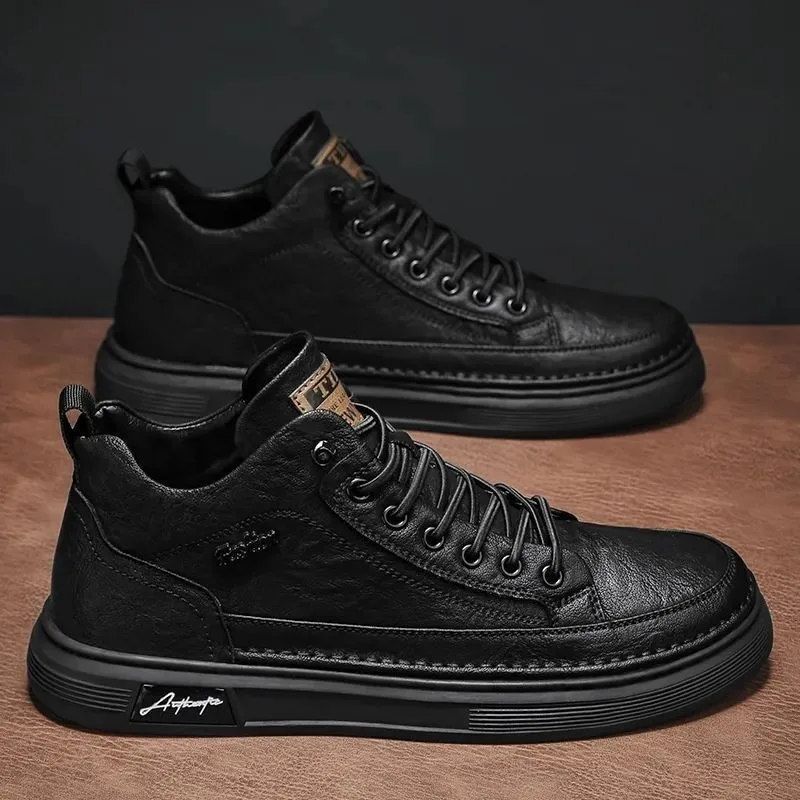 男性革カジュアルシューズ春の新ハイトッププラットフォームスニーカー高級英国ビジネススタイルスポーツシューズ男性用 Zapatos Hombre
