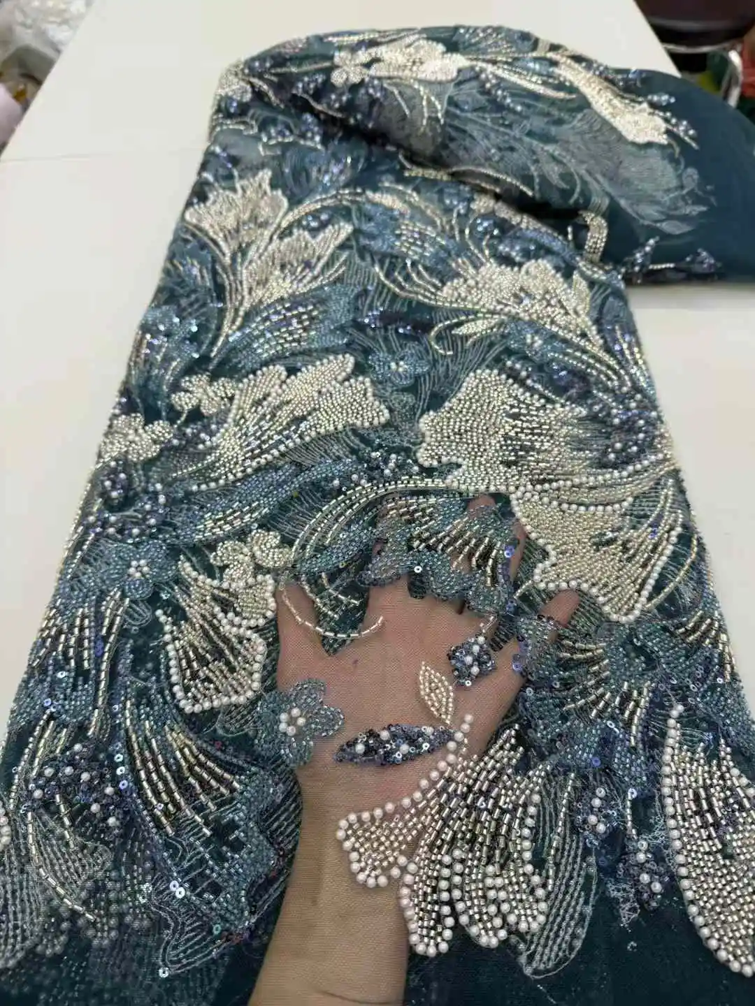 LuxuryแอฟริกันSequinsลูกไม้ผ้าลูกไม้คุณภาพสูง 5 หลาไนจีเรียงานแต่งงานเจ้าสาวเย็บปักถักร้อยภาษาฝรั่งเศสคําTulleสําหรับชุดJY