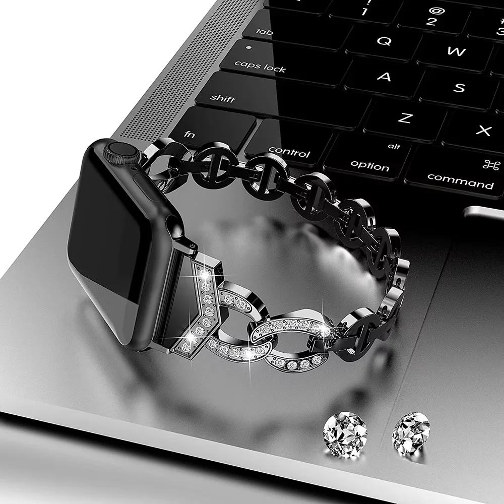 حزام معدني فاخر من الفولاذ المقاوم للصدأ لساعة أبل 38 46 42 40 44 41 45 49 مللي متر حزام الماس لسلسلة iwatch 10 9 8 7 SE 6 5