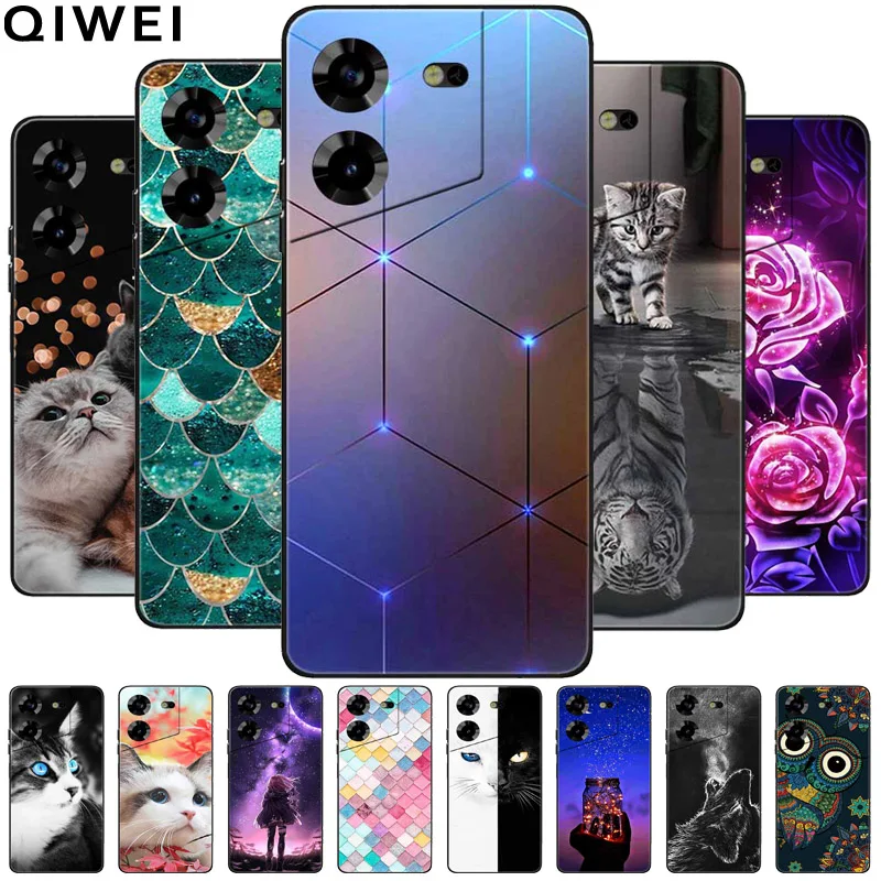 For Tecno Pova 5 Case LH7n Silicone Soft Black Bumper TPU Coque for Tecno Pova 5 Pro Protective Bag Pova5 5Pro Lovely Cats Print