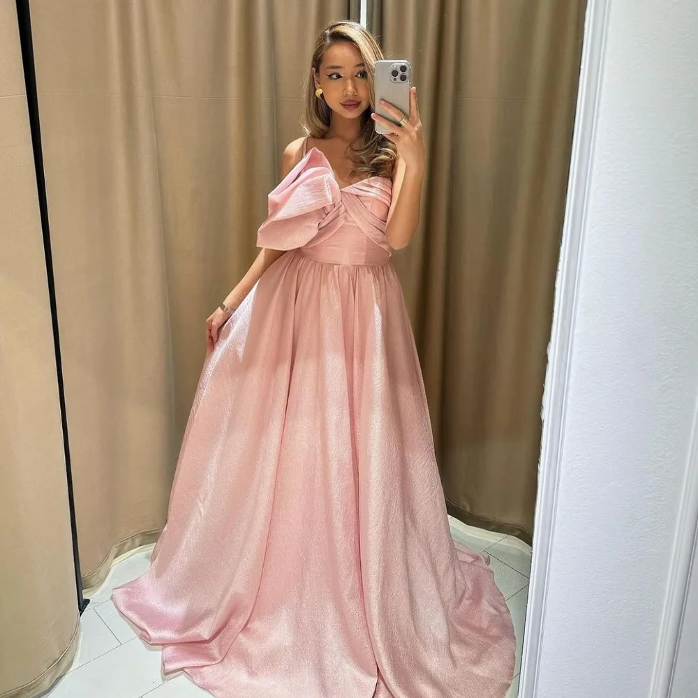 

Customized Satin Bow Draped Celebrity A-line Strapless Bespoke Occasion Gown Long Dresses