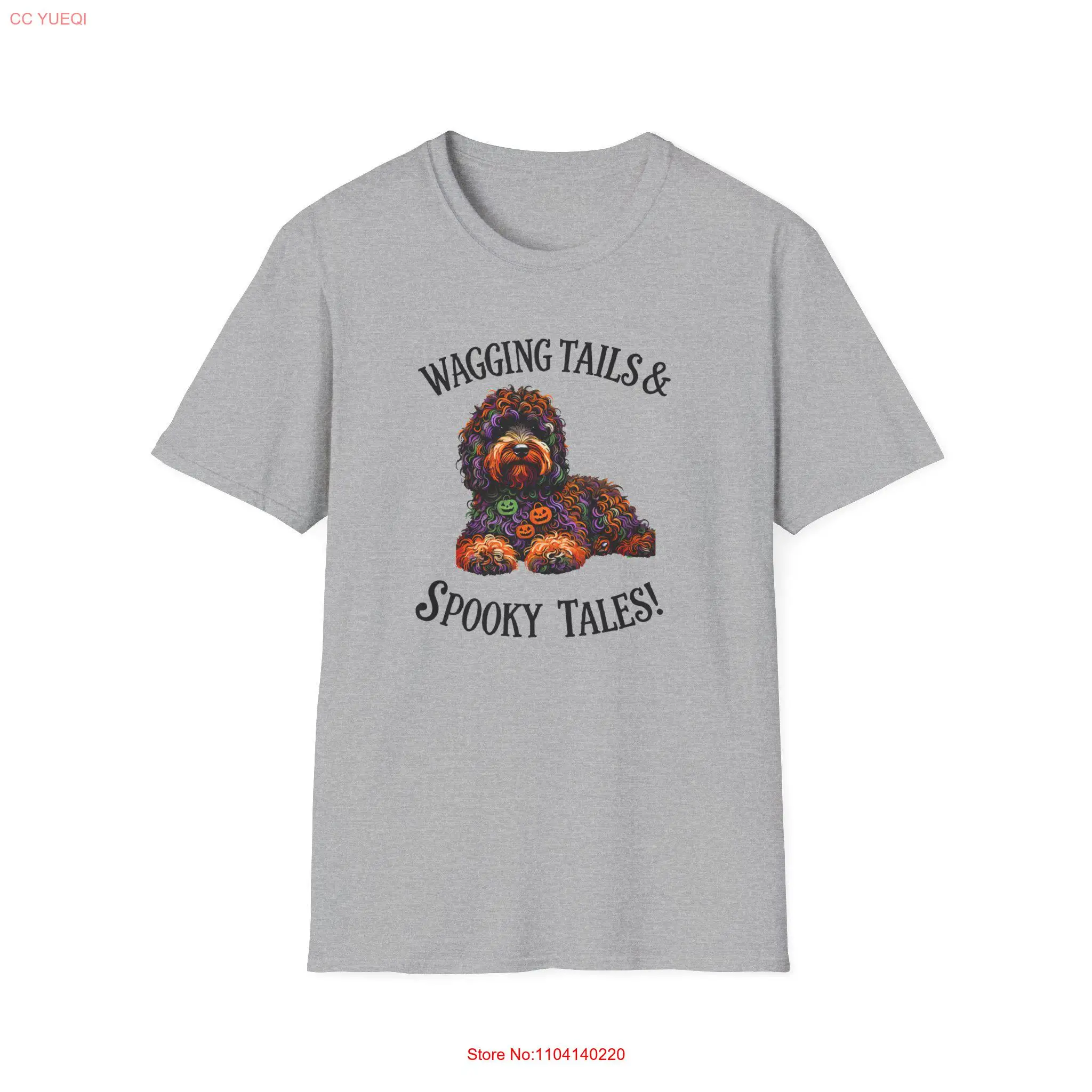 

Halloween Cockapoo T Shirt Wagging Tails Spooky Tales Colorful with Pumpkin Details Fun for Dog Lovers and Pet Parents