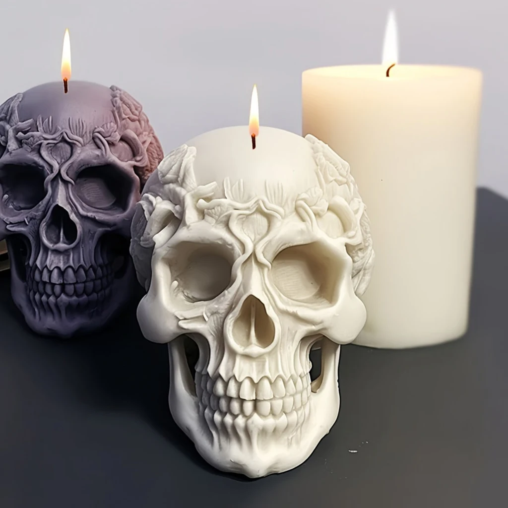 Halloween Rose Skull Aromatherapy Candle Silicone Mold 3D Skull Epoxy Resin Candle Mold Handmade DYIDIY Decoration