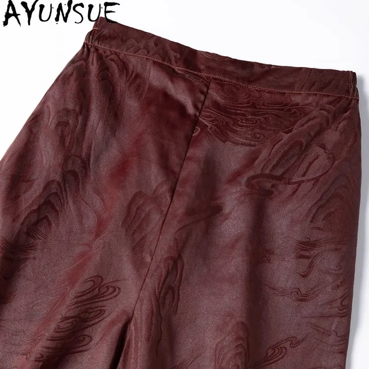 AYUNSUE 100% Silk Wide Leg Pants Elastic Waist Women' S Pants Luxury Women Clothing High Waist Trousers High Quality Ropa Mujer