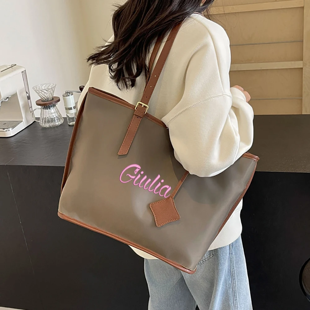 

New Solid Color Women's Single Shoulder Armpit Bag, Personalized Embroidery, Large Capacity Student Shopping Travel Luggage Bag