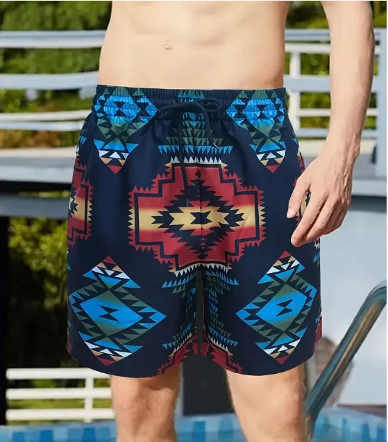 Fashion Men\'s Trendy Shark Teeth Pattern Print Active Shorts Drawstring Beach Shorts For Summer Beach Resort Hawaiian Shorts