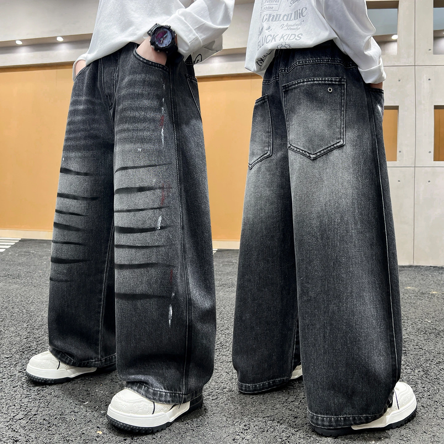 Autumn Teenage Boys Denim Pants Kids Fashion Letter Jeans Pants Spring Casual Loose Straight Trousers for 4-14 Years Old