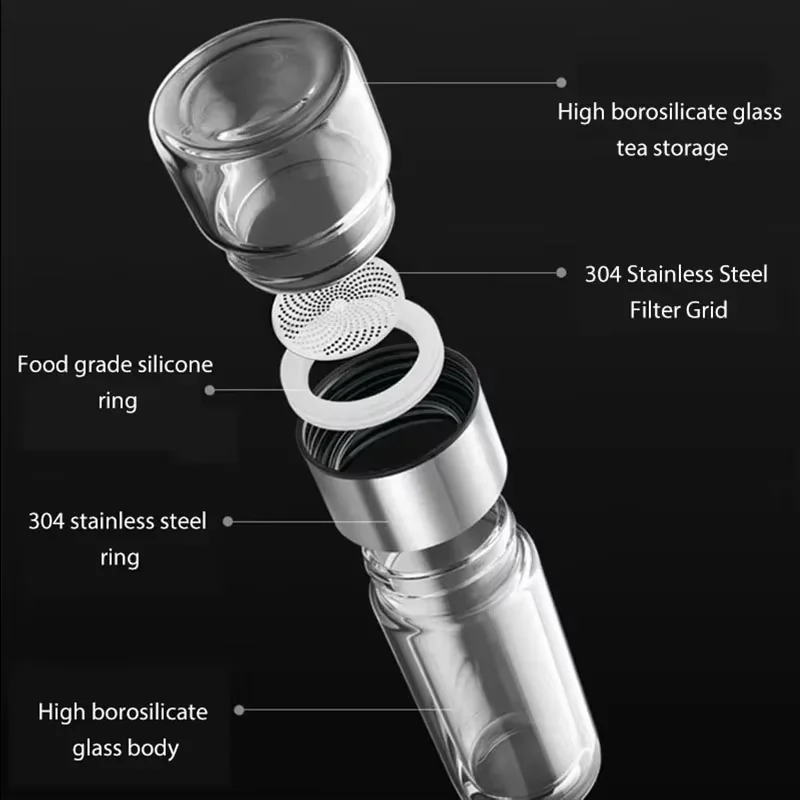 2026 NEW High Borosilicate Glass Tea Infuser Bottle 420ML Double Wall Insulated Tumbler with Tea Filter, Hot  Cold Drinkware view 6