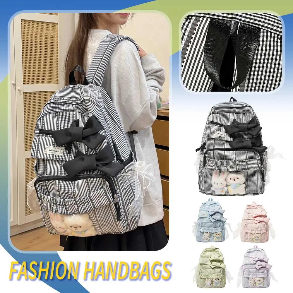 Aesthetic Backpack Kawaii Preppy Backpack with Bow Casual Daypack Cute for Elementary Middle High College