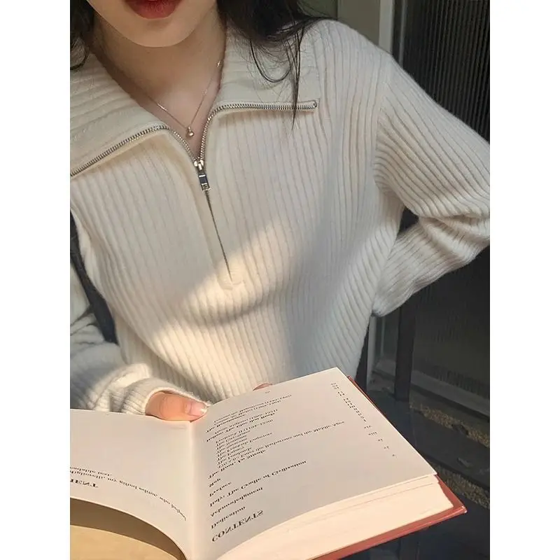 2025 Autumn Winter New Women's Knitting Sweater Half Zip Knit Top Stylish Loose Design Versatile Inner & Outer Wear Sweater
