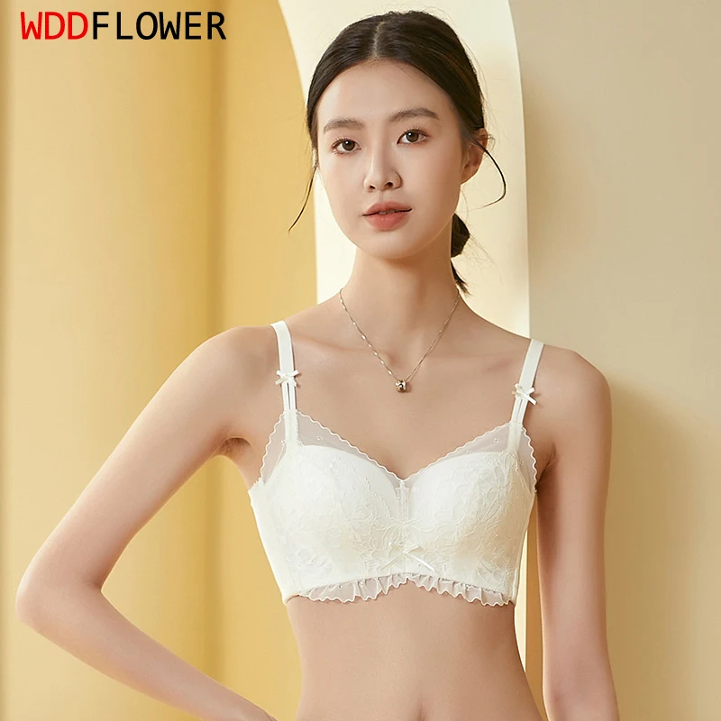 

Women Silk Bra Mulberry Silk Lining 3/4 Cups Everyday Wear Lace Concentrated Bra Padded Wire Free Solid Colors M L XL XXL TG245