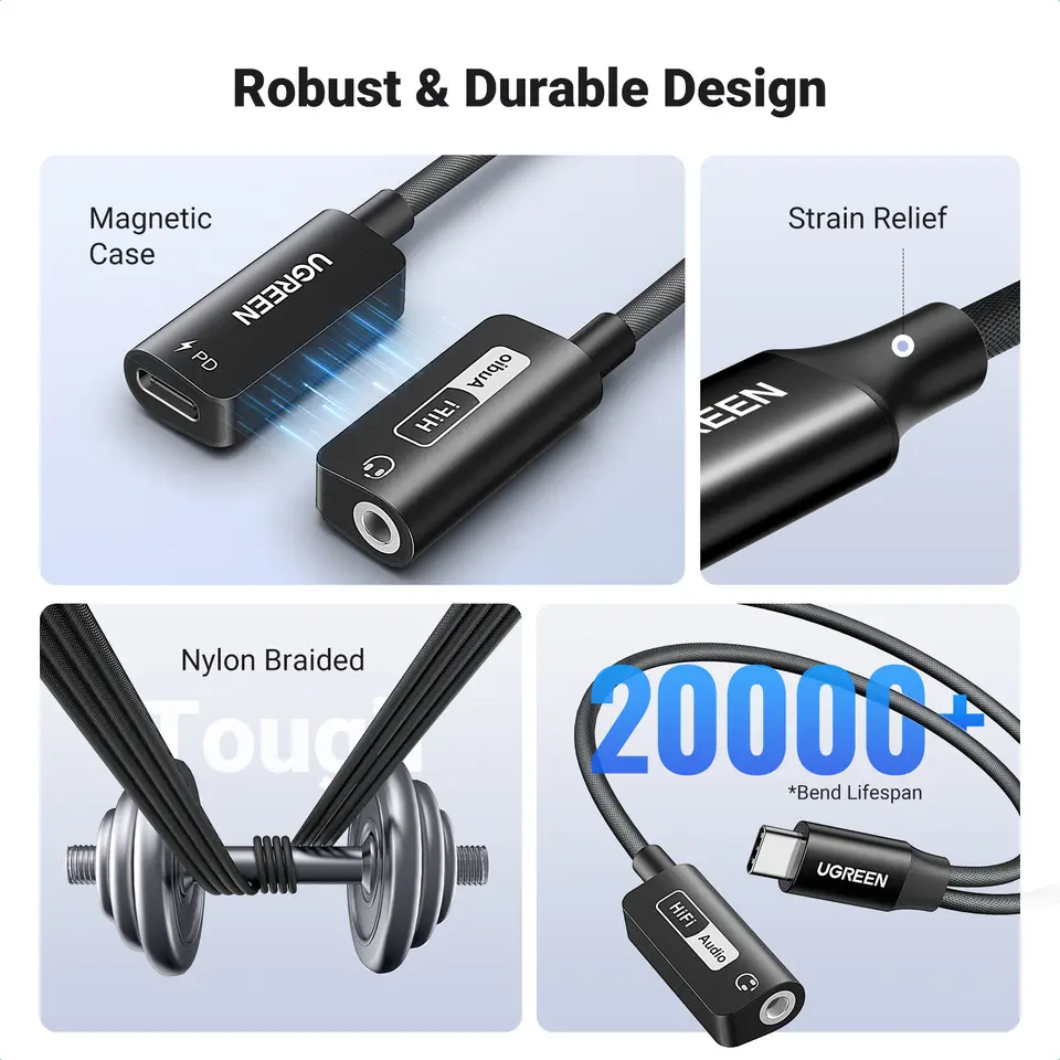 UGREEN USB Sound Card Type C to 3.5mm AUX Cable Adapter Earphone Converter DAC Chip PD QC Charging Sound Card for Headset - 6
