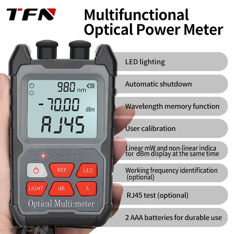 Imagem -02 - Mini Handheld Medidor de Potência Óptica Opm Portátil High-end Bateria Seca de Fibra Óptica Tester de Energia Tfn-f1m