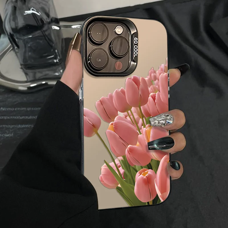 

Pink rose pattern design phone case for iPhone 16 15 14 13 12 11 Pro/ Max/Plus shock-proof rear cover anti-fingerprint