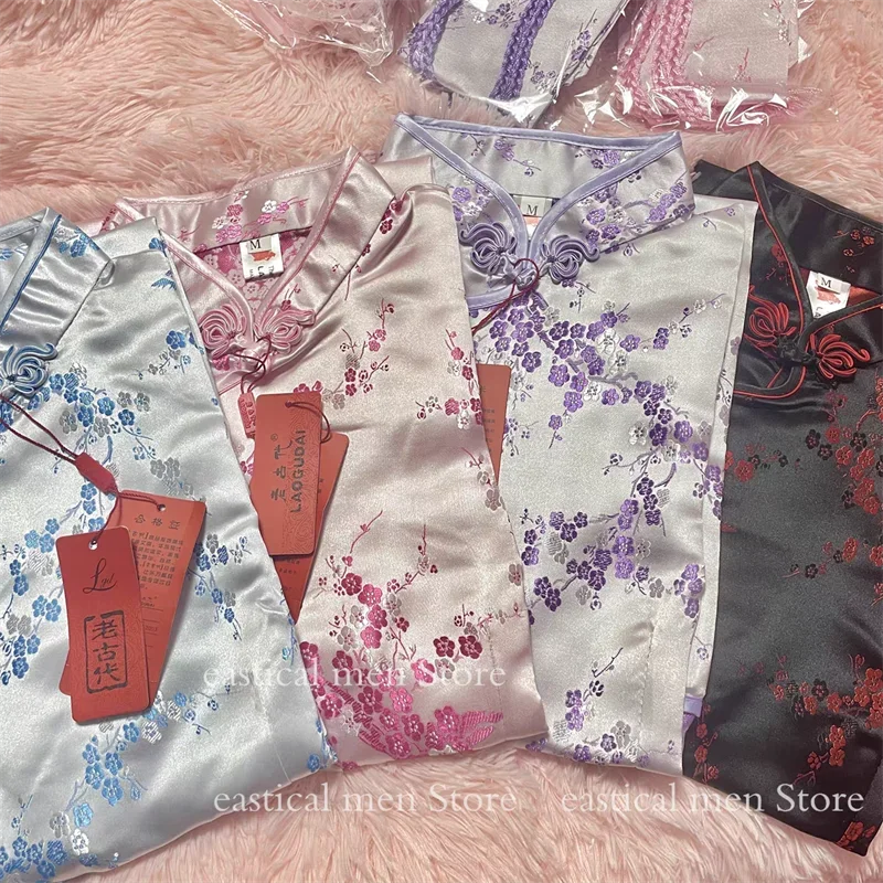 Silk Brocade Jacquard Cheongsams Short Lolita Cosplay Costume Sexy Chinese Style Dress Sexy Mini Vestidos Girl Lolita Maid Dress